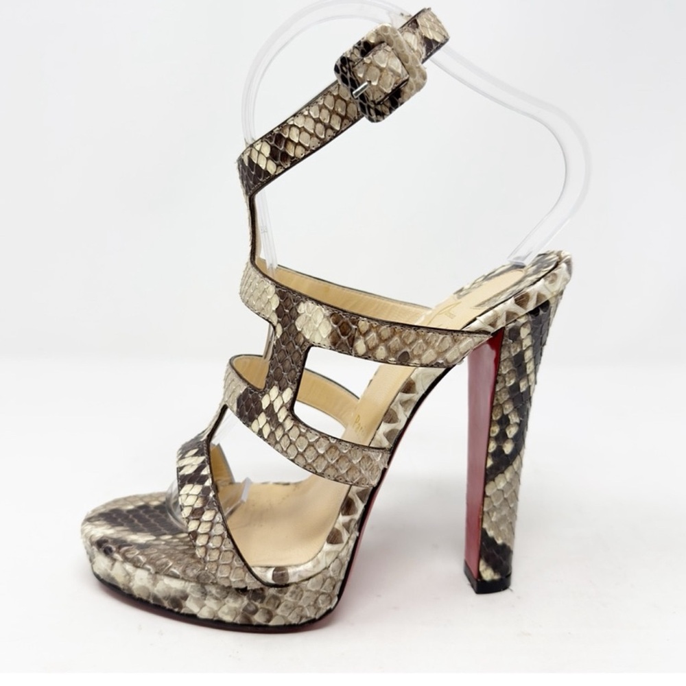 Christian Louboutin Snakeskin Heels - Beige and Dark Brown - Picture 6 of 7